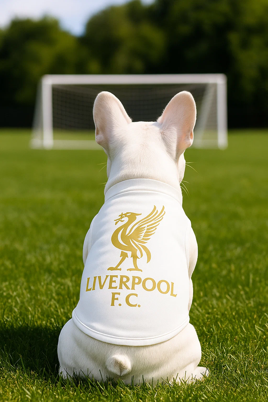 Liverpool FC Dog Shirt – Gold on White Edition